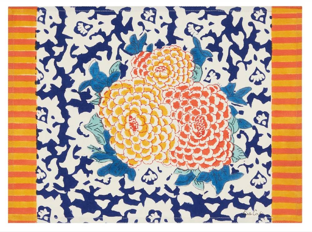 Lisa Corti tovaglietta cotone 35x48cm arabesque corolla blue natural