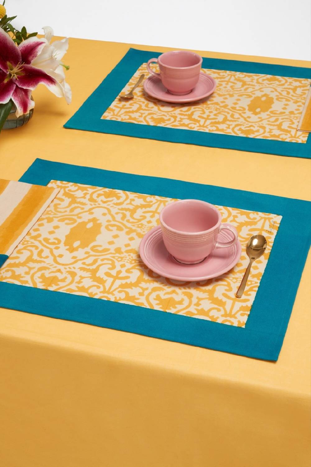 Lisa Corti Tovaglietta Cotone 35x48cm Damask Design Gold