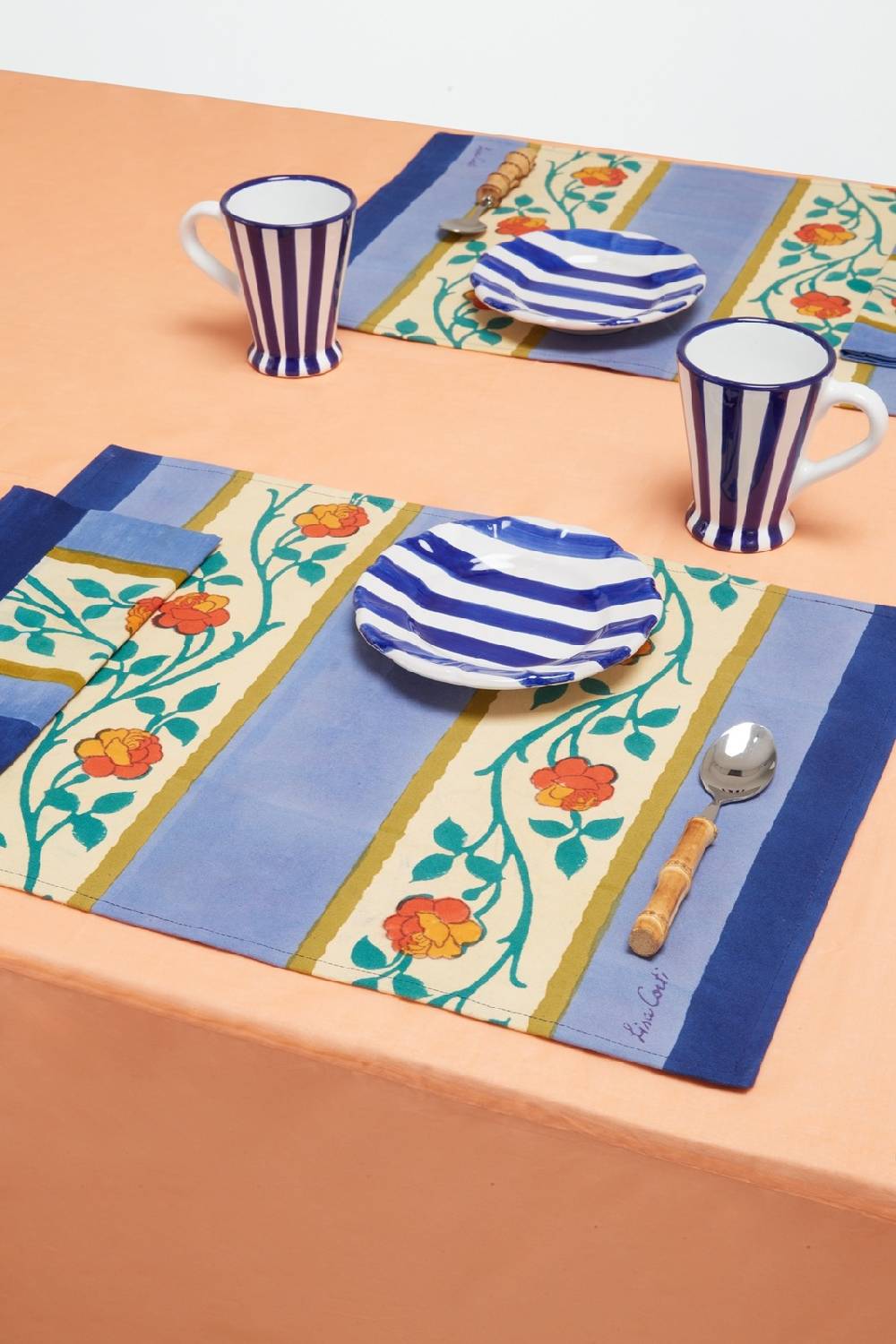 Lisa Corti Tovaglietta Cotone 35x48cm Varanasi Stripes Pervinch