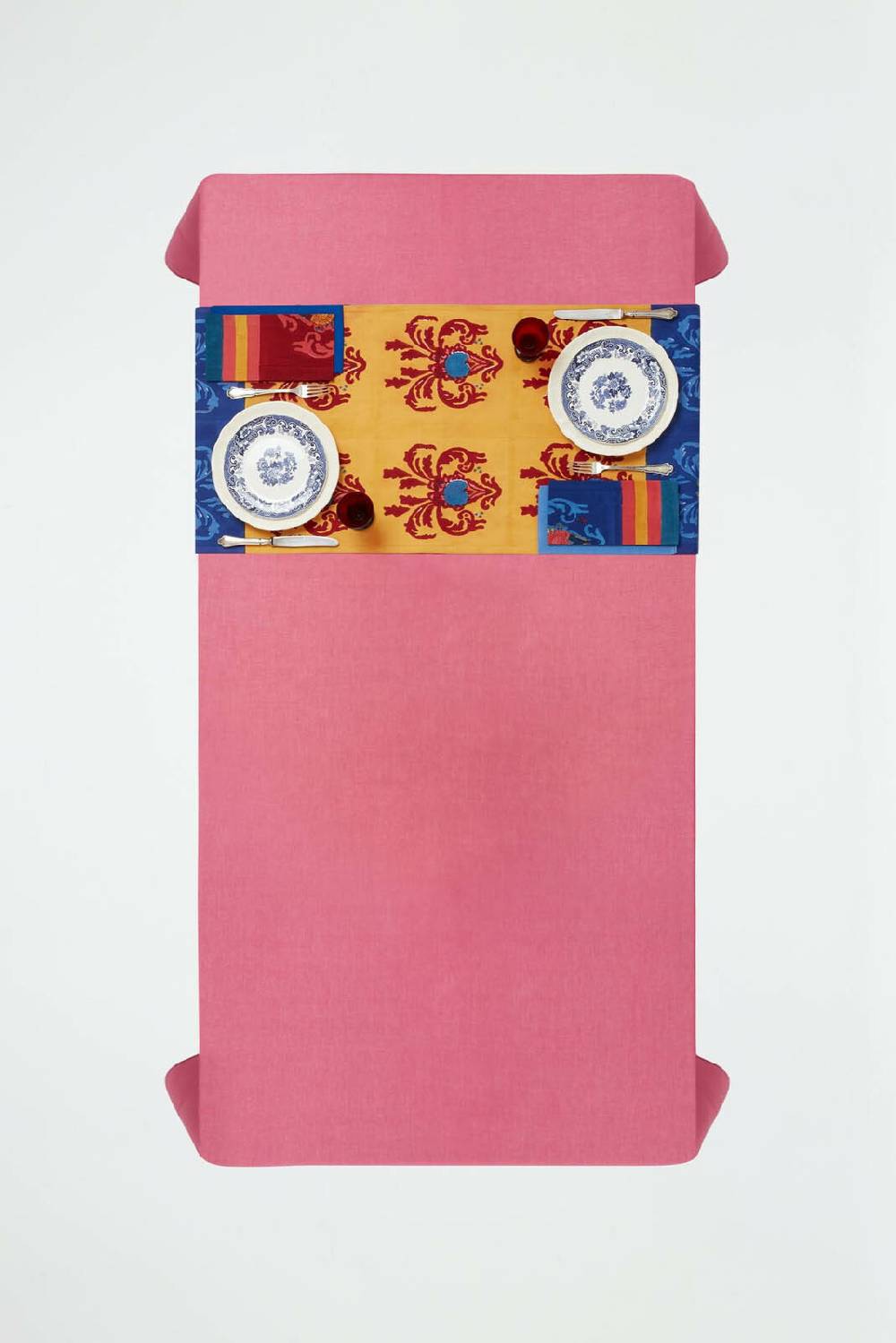 Lisa Corti Tovaglietta Doppia Cotone 50x150cm Brocade Royal Blue