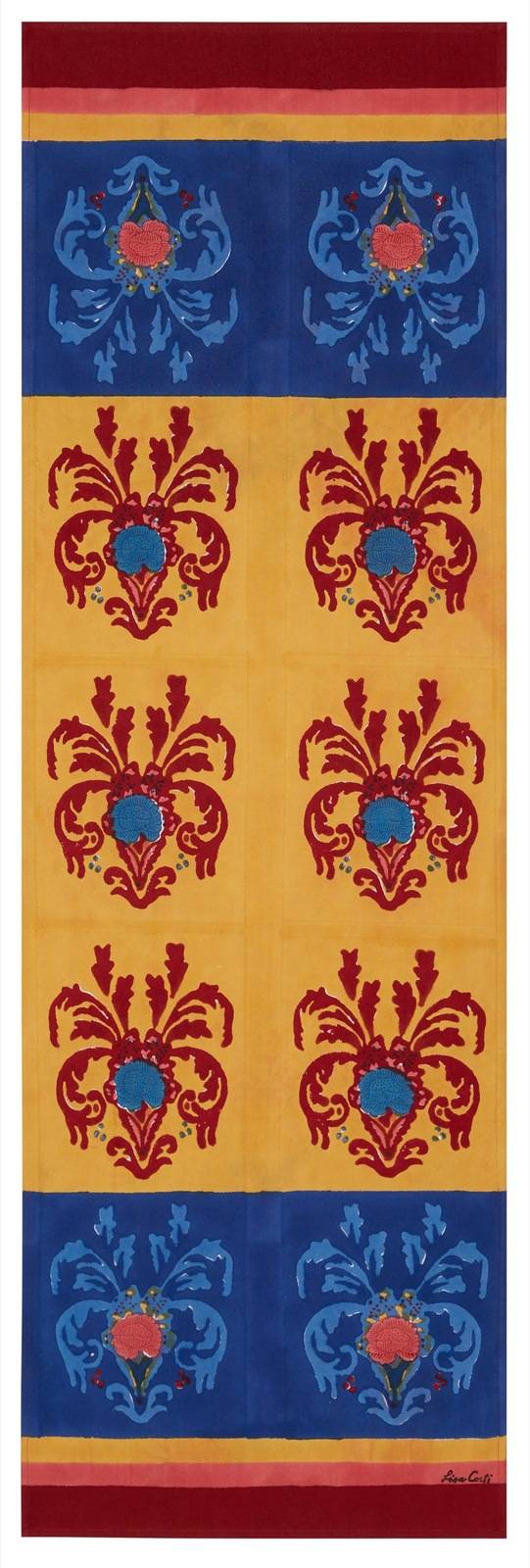 Lisa Corti tovaglietta doppia cotone 50x150cm brocade royal blue