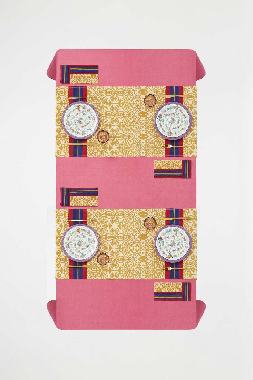 Lisa Corti Tovaglietta Doppia Cotone 50x150cm Damask Stripes Chutney