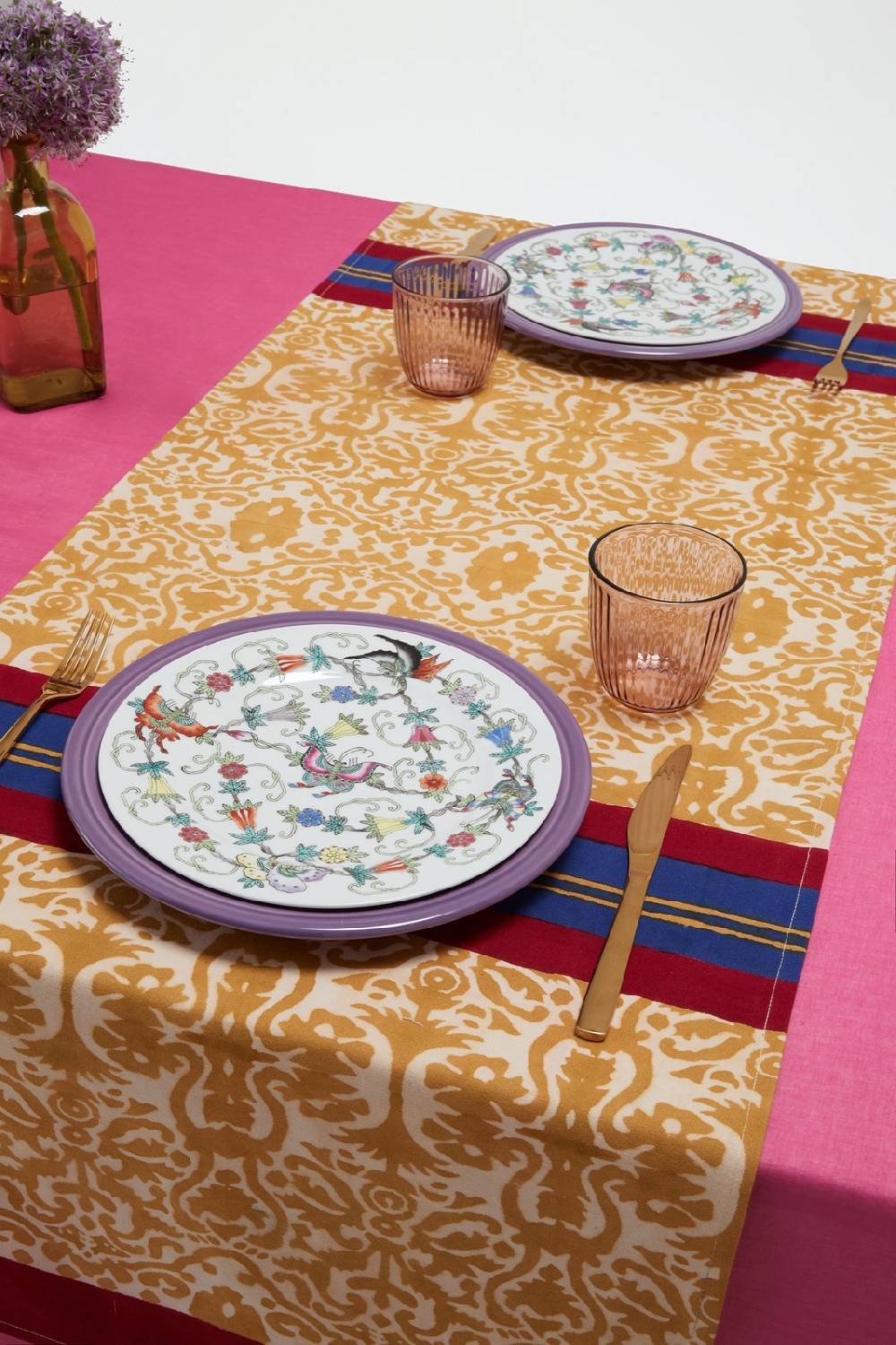 Lisa Corti Tovaglietta Doppia Cotone 50x150cm Damask Stripes Chutney