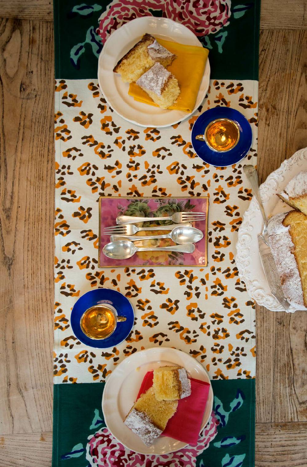 Lisa Corti Tovaglietta Doppia Cotone 50x150cm Leopard Stripes Green