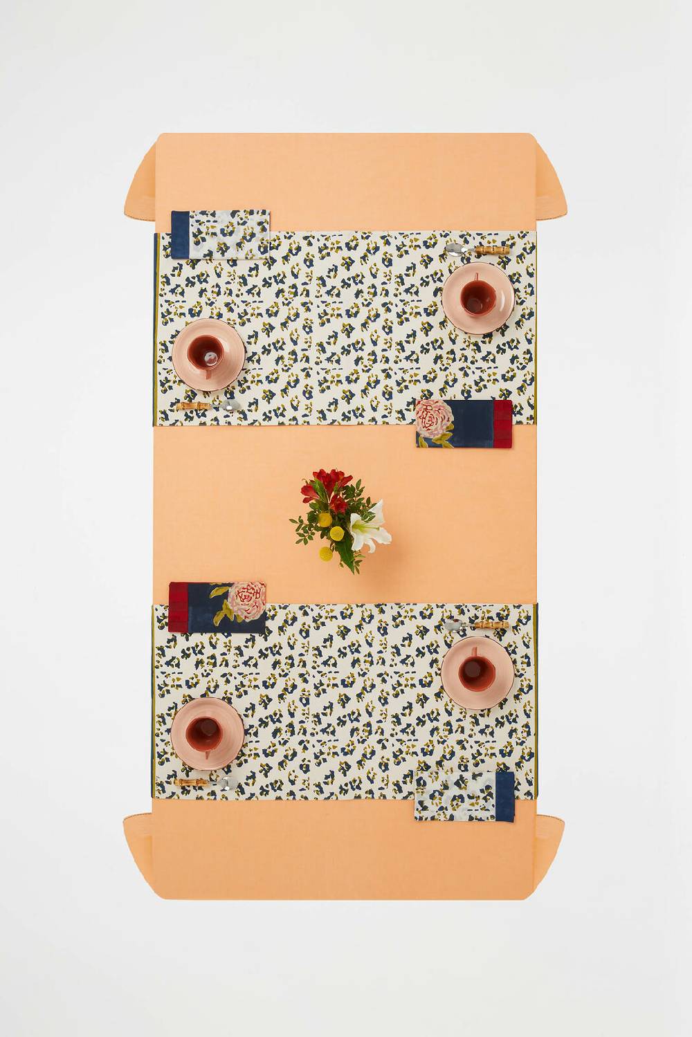 Lisa Corti Tovaglietta Doppia Cotone 50x150cm Leopard Stripes Dark Blue