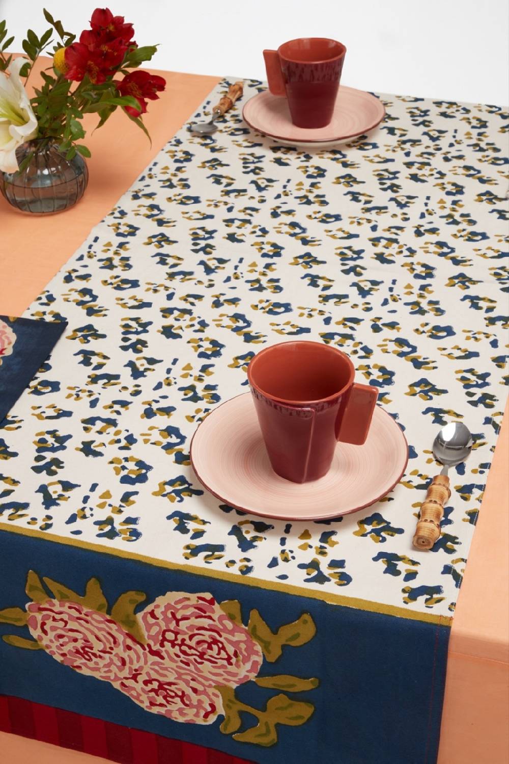 Lisa Corti Tovaglietta Doppia Cotone 50x150cm Leopard Stripes Dark Blue