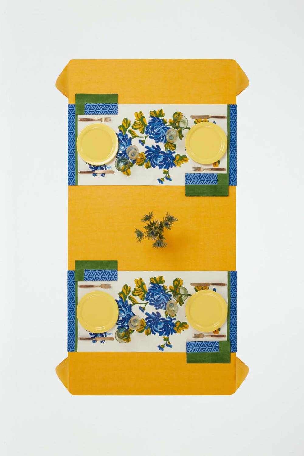 Lisa Corti Tovaglietta Doppia Cotone 50x150cm Vienna Blue Cream