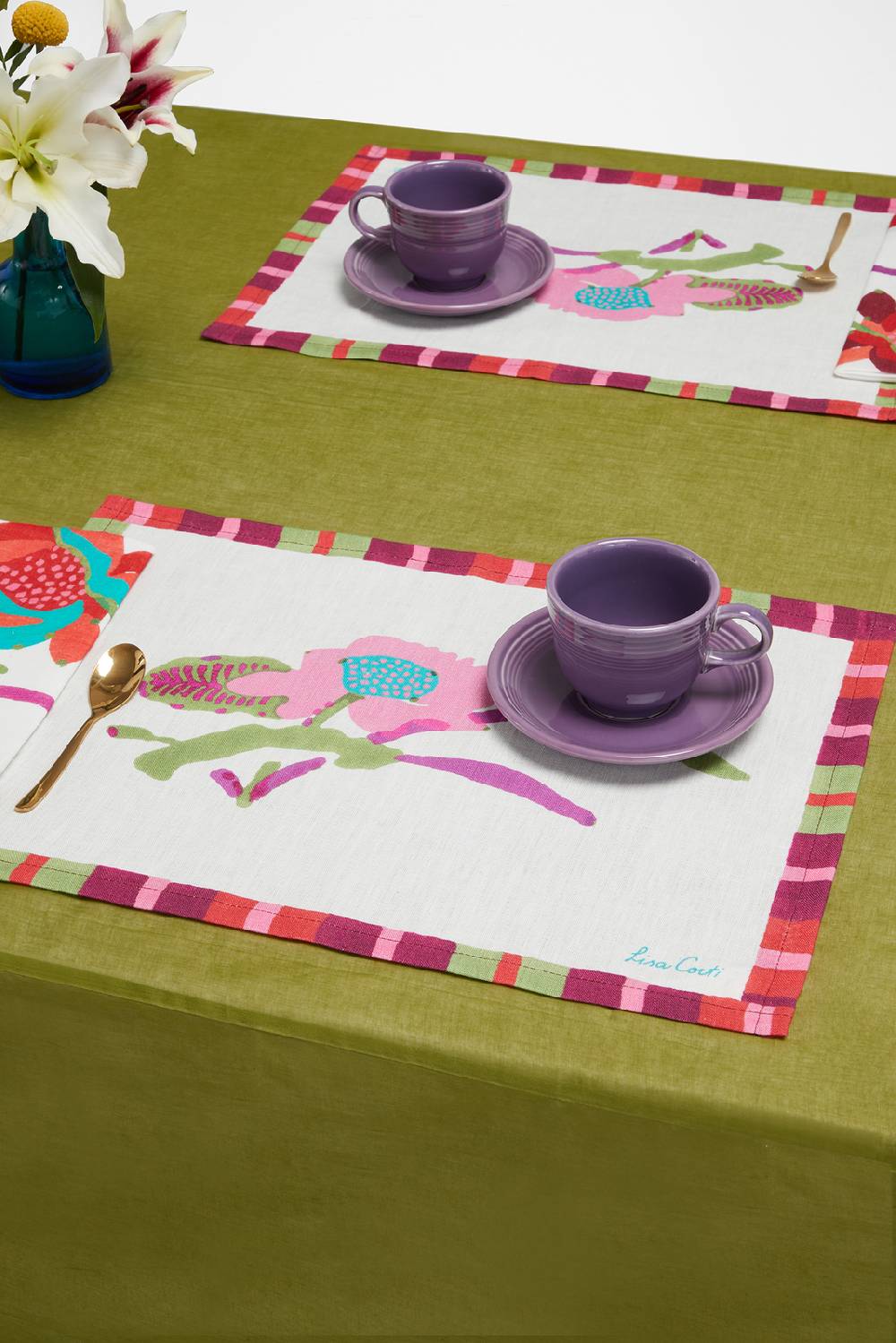 Lisa Corti Tovaglietta Lino 35x48cm Japanese White Red