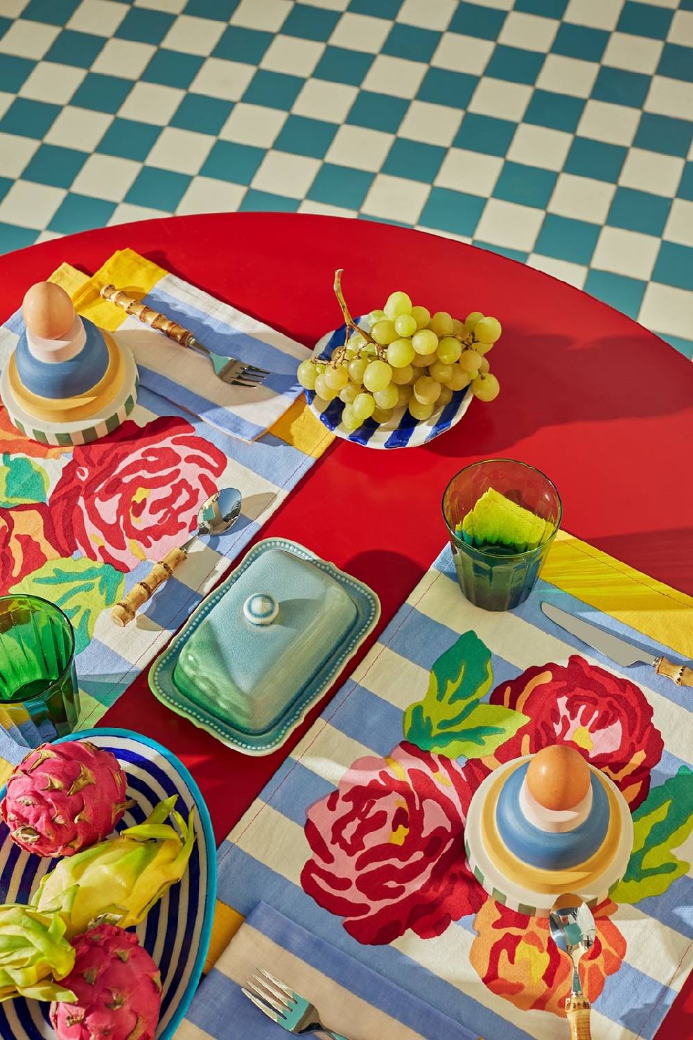 Lisa Corti Tovagliolo Cotone 50x50cm La Veste X Lisa Corti Nizam Stripes Light Blue Natural