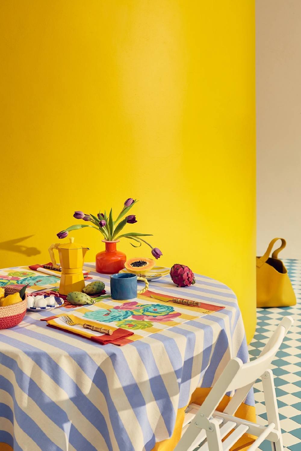 Lisa Corti Tovagliolo Cotone 50x50cm La Veste X Lisa Corti Nizam Stripes Sun Yellow Natural