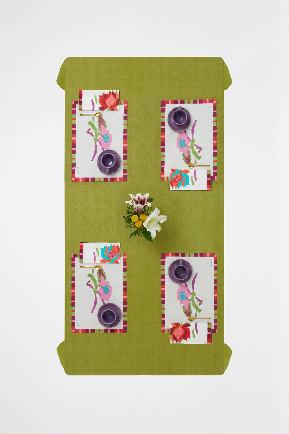 Lisa Corti Tovagliolo Lino 50x50cm Japanese White Red Pink