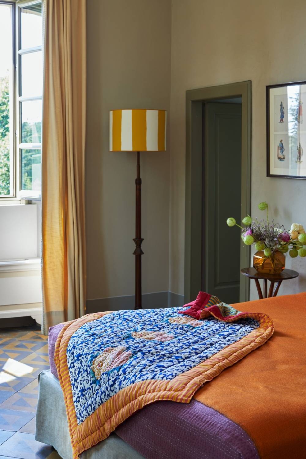 Lisa Corti Trapunta Reversibile 110x180cm Arabesque Corolla Blue Natural