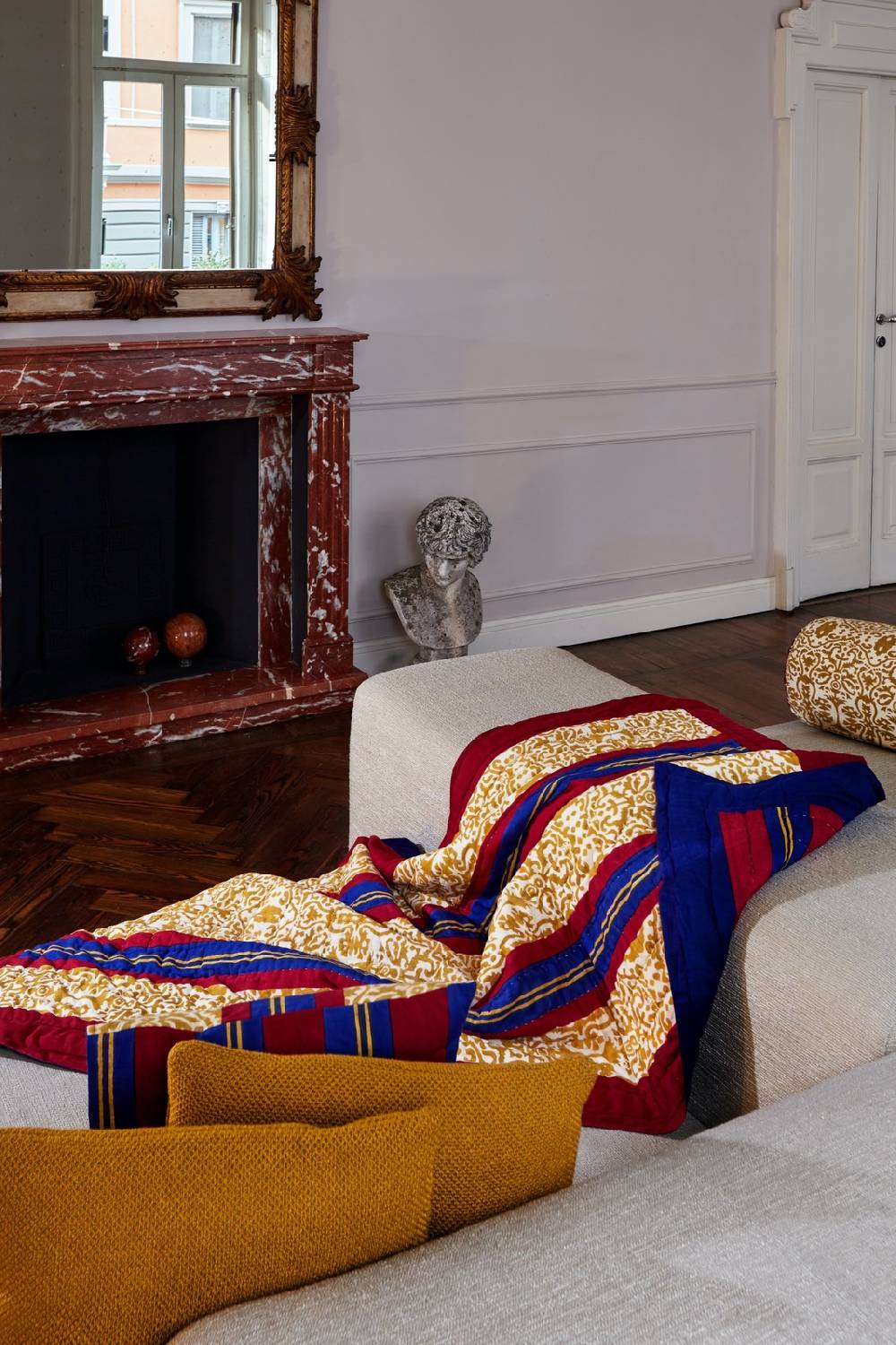 Lisa Corti Trapunta Reversibile 110x180cm Damask Stripes Chutney