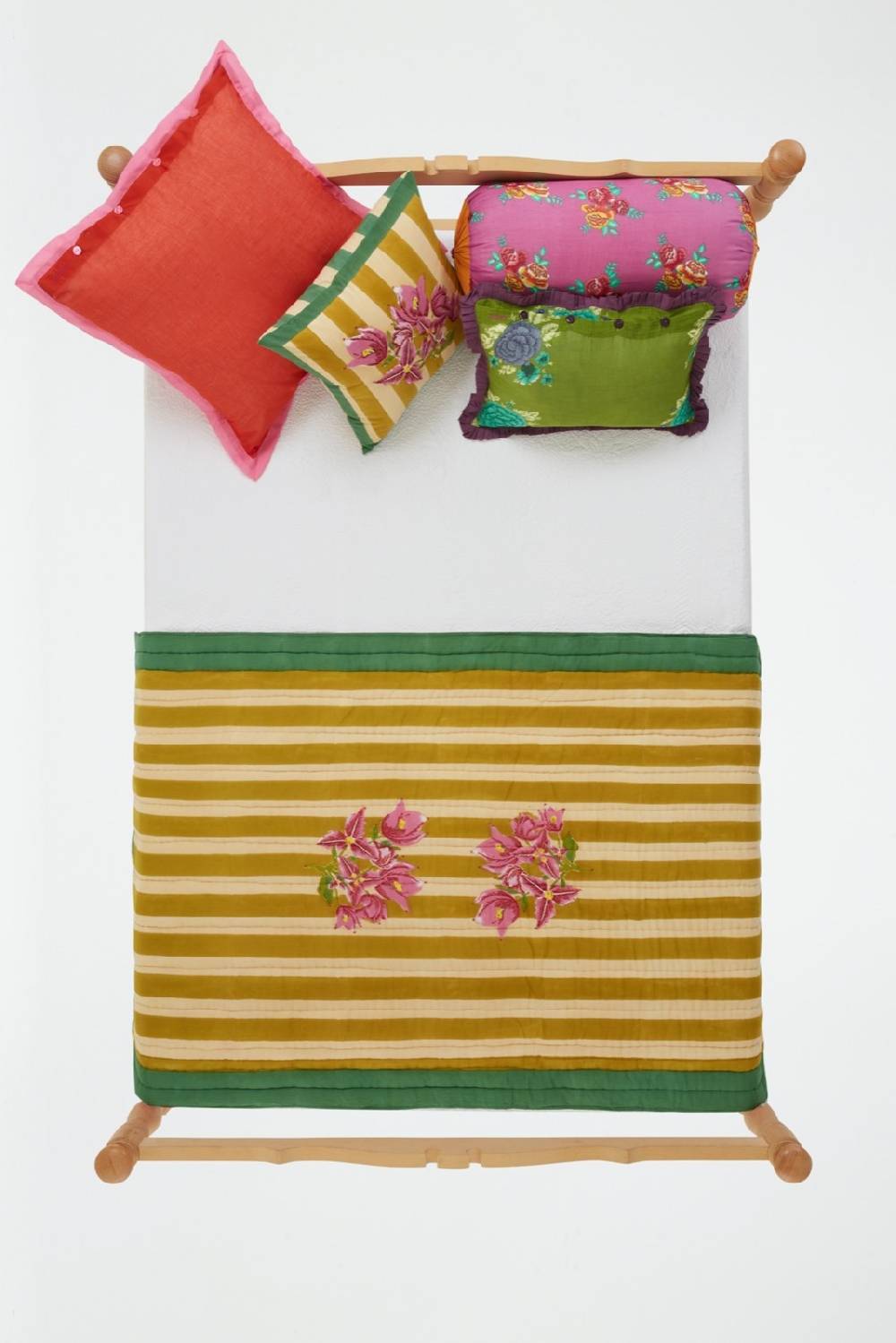 Lisa Corti Trapunta Reversibile 110x180cm Issimo X Lisa Corti Bouganville Stripes White Mustard