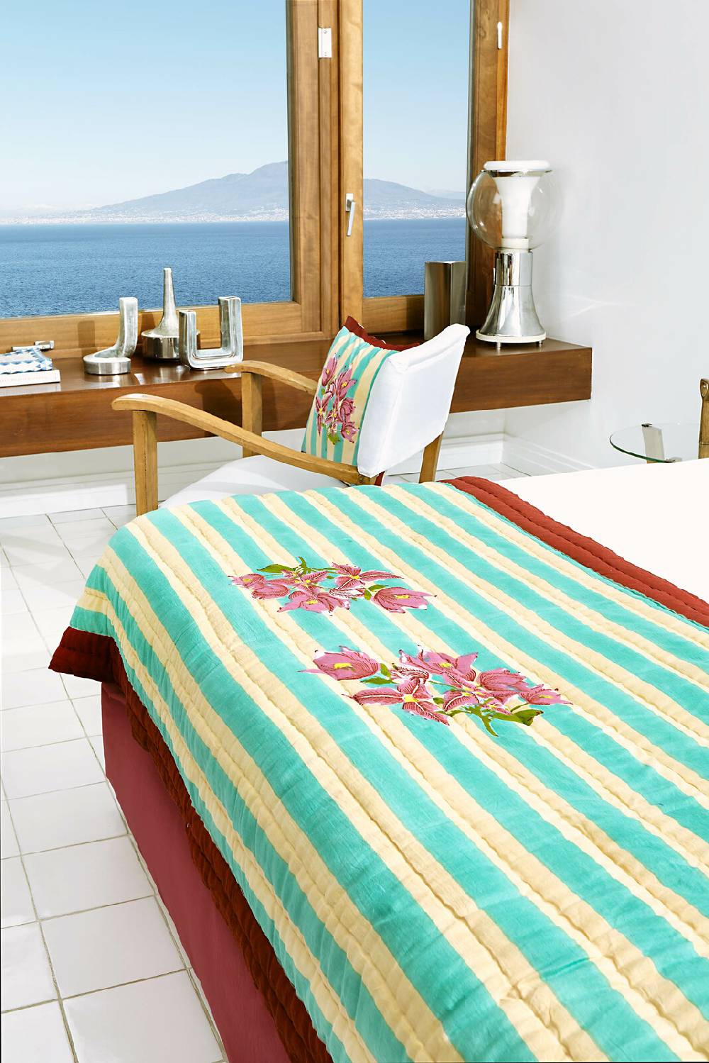 Lisa Corti Trapunta Reversibile 110x180cm Issimo X Lisa Corti Bouganville Stripes White Veronese