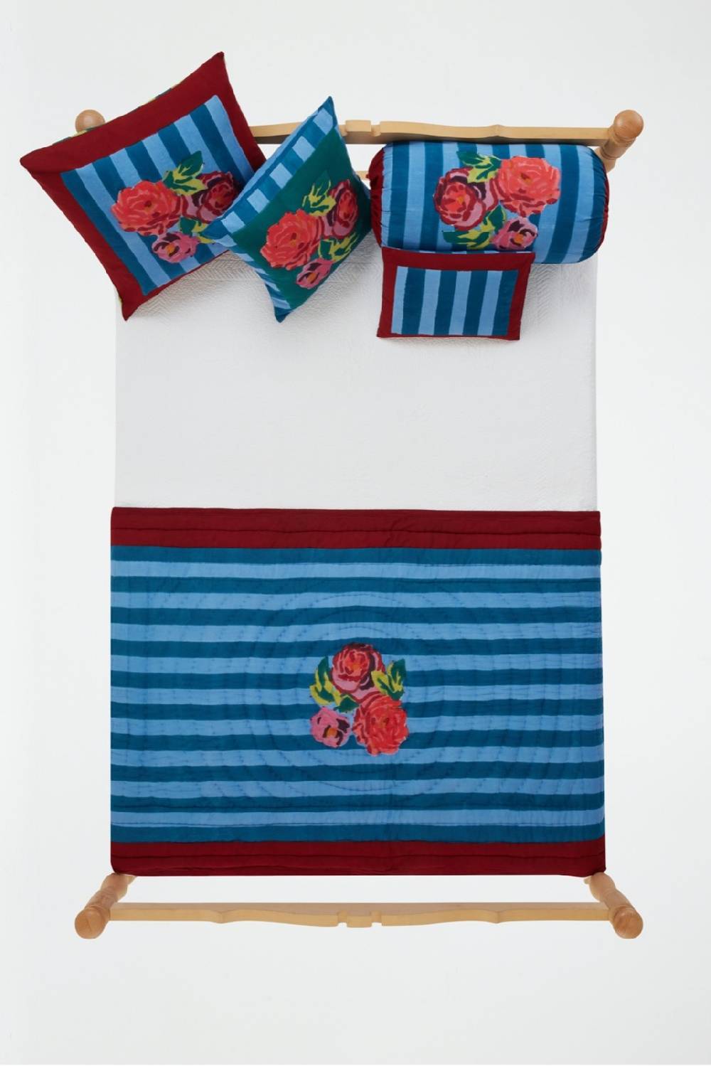 Lisa Corti Trapunta Reversibile 110x180cm Nizam Stripes Ferozi Sugar