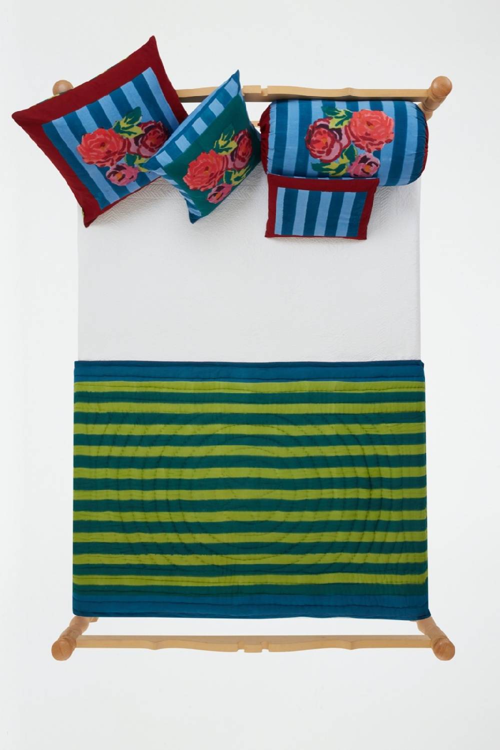 Lisa Corti Trapunta Reversibile 110x180cm Nizam Stripes Ferozi Sugar