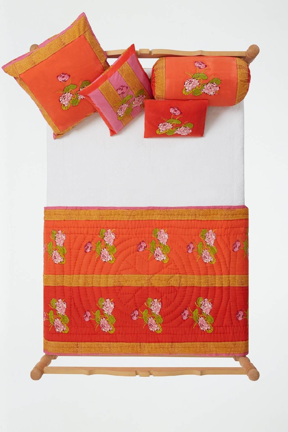 Lisa Corti Trapunta Reversibile 110x180cm Tea Flower Red Orange