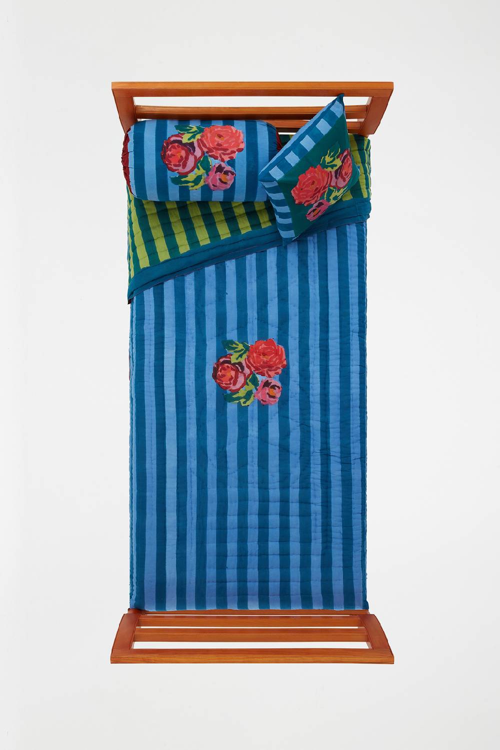 Lisa Corti Trapunta Reversibile 180x270cm Nizam Stripes Ferozi Sugar