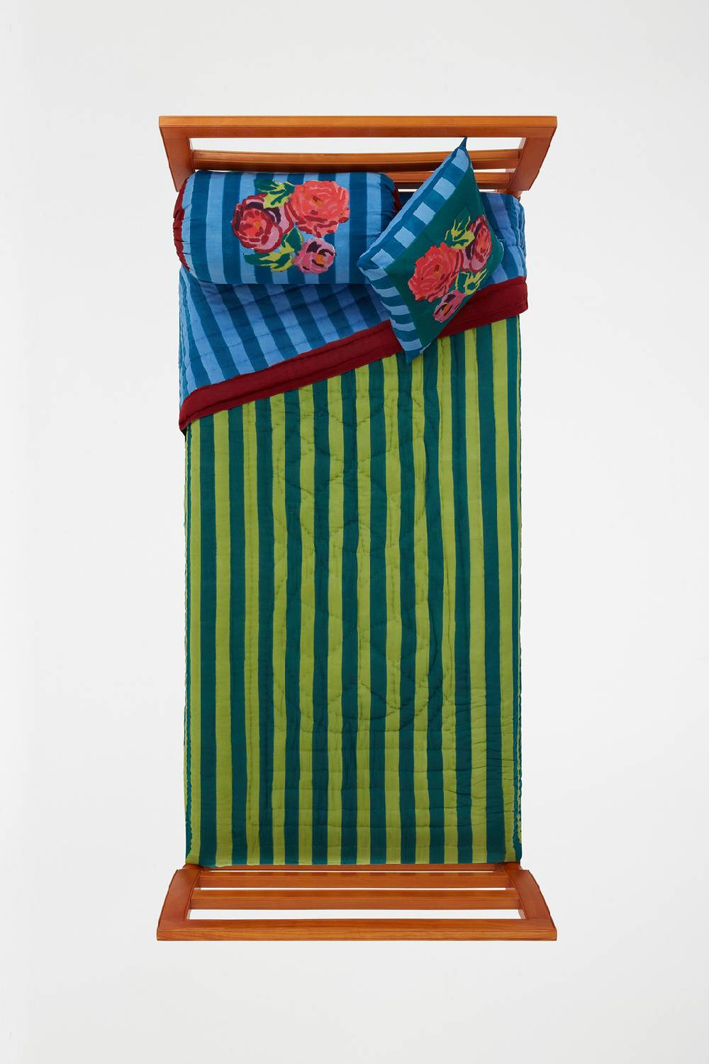 Lisa Corti Trapunta Reversibile 180x270cm Nizam Stripes Ferozi Sugar