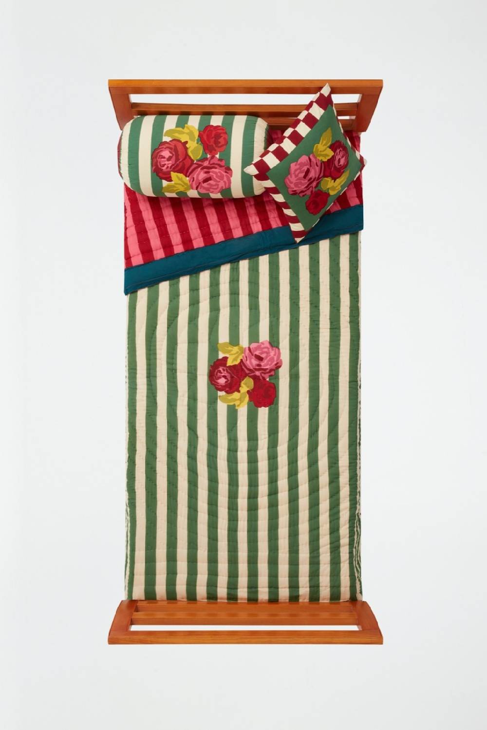 Lisa Corti Trapunta Reversibile 180x270cm Nizam Stripes Green Natural