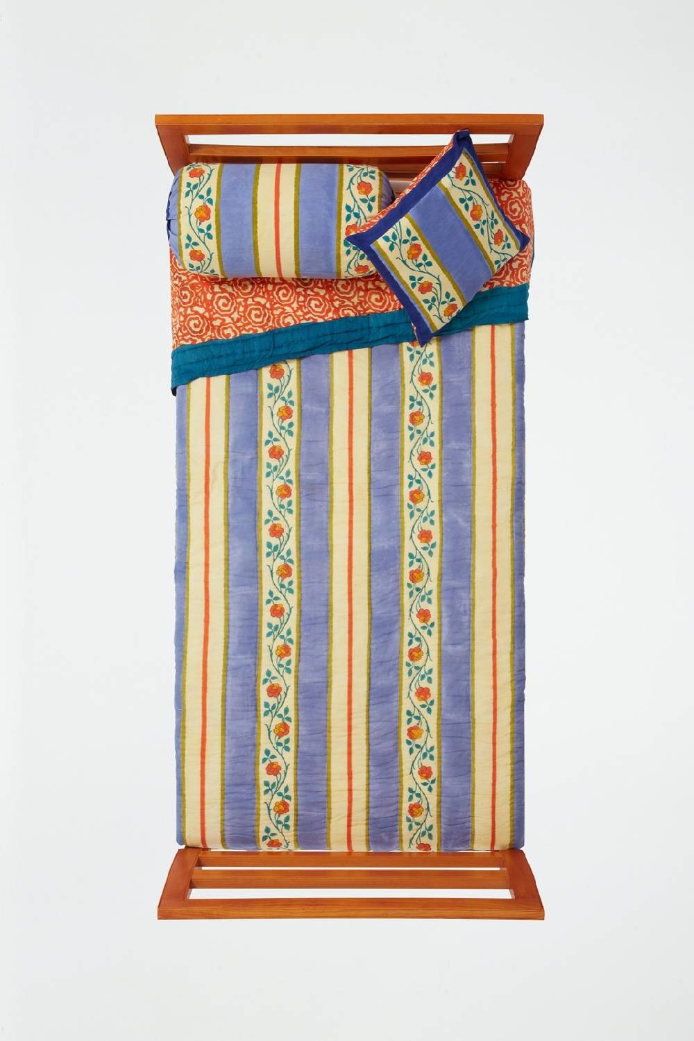 Lisa Corti Trapunta Reversibile 180x270cm Varanasi Stripes Pervinch