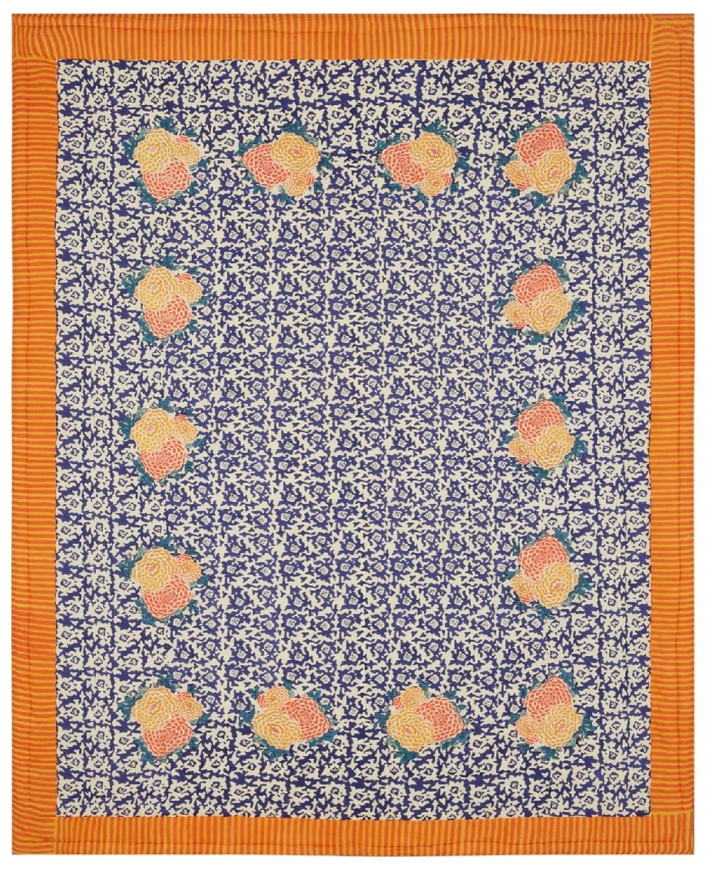 Lisa Corti trapunta reversibile 220x270cm arabesque corolla blue natural
