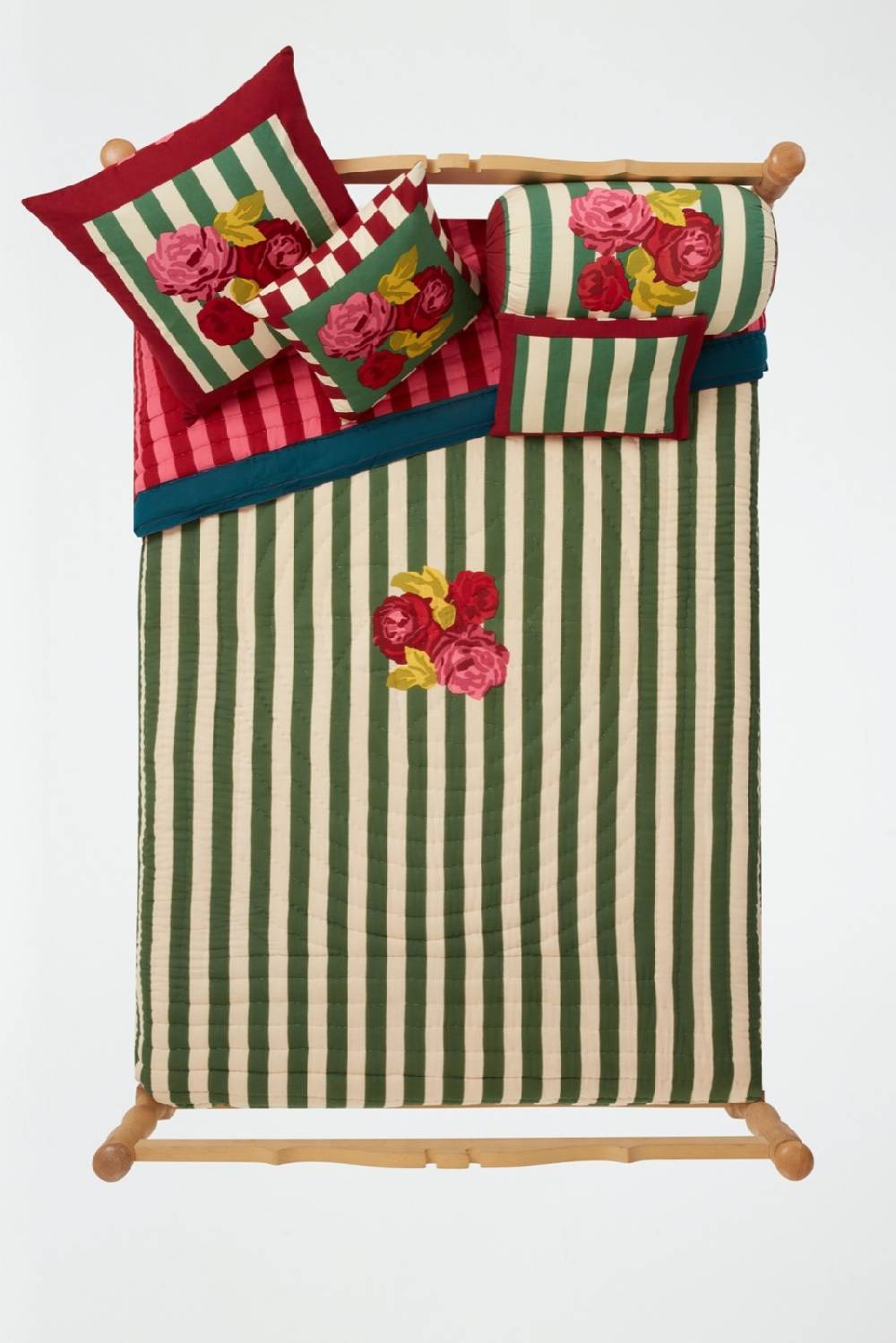 Lisa Corti Trapunta Reversibile 220x270cm Nizam Stripes Green Natural