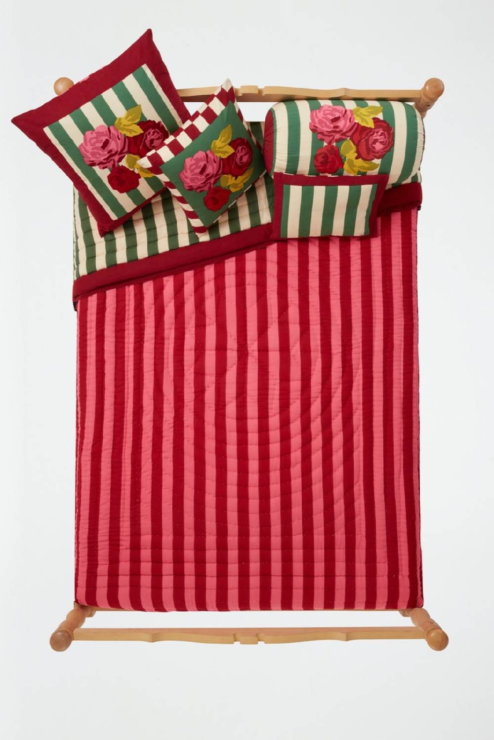 Lisa Corti Trapunta Reversibile 220x270cm Nizam Stripes Green Natural