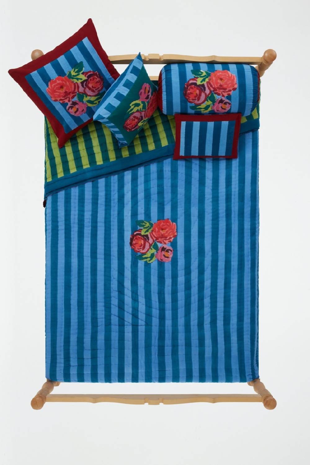 Lisa Corti Trapunta Reversibile 220x270cm Nizam Stripes0 Ferozi Sugar