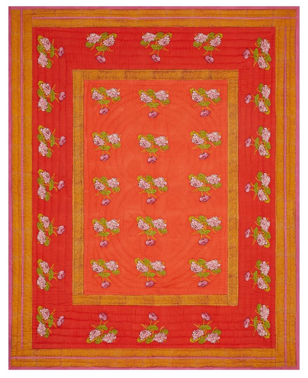 Lisa Corti trapunta reversibile 220x270cm tea flower red orange