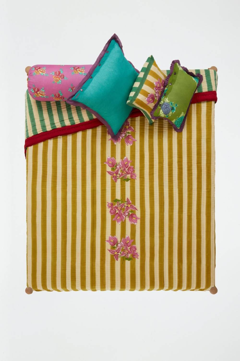 Lisa Corti Trapunta Reversibile 250x270cm Issimo X Lisa Corti Bouganville Stripes White Mustard