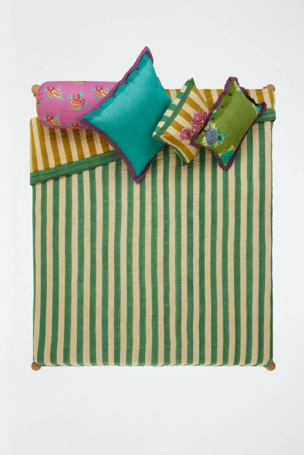 Lisa Corti Trapunta Reversibile 250x270cm Issimo X Lisa Corti Bouganville Stripes White Mustard