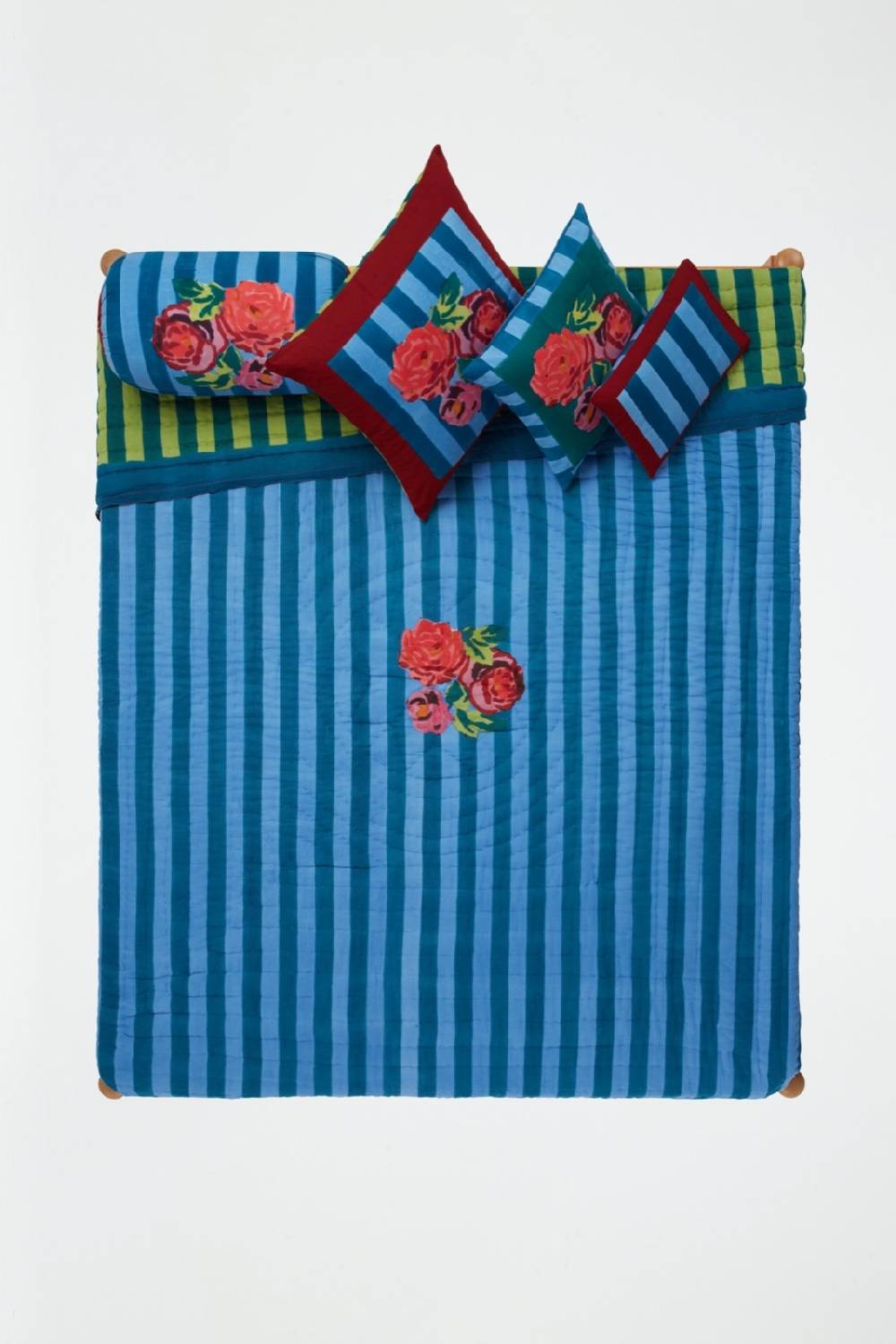 Lisa Corti Trapunta Reversibile 250x270cm Nizam Stripes Ferozi Sugar