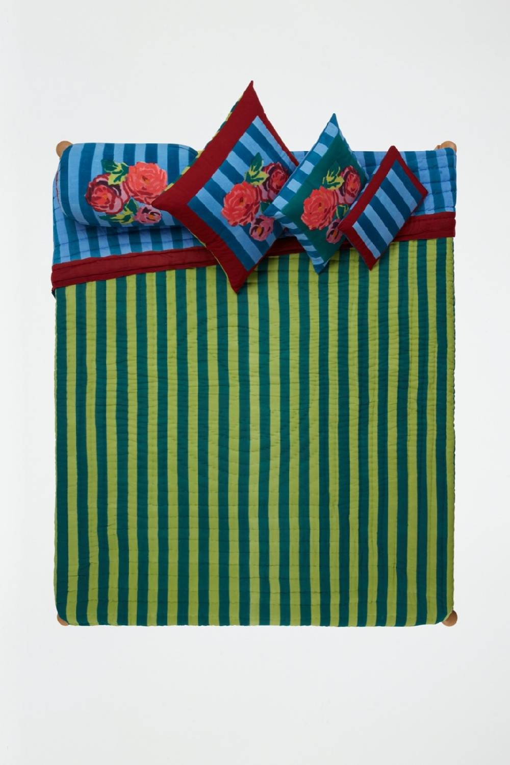 Lisa Corti Trapunta Reversibile 250x270cm Nizam Stripes Ferozi Sugar