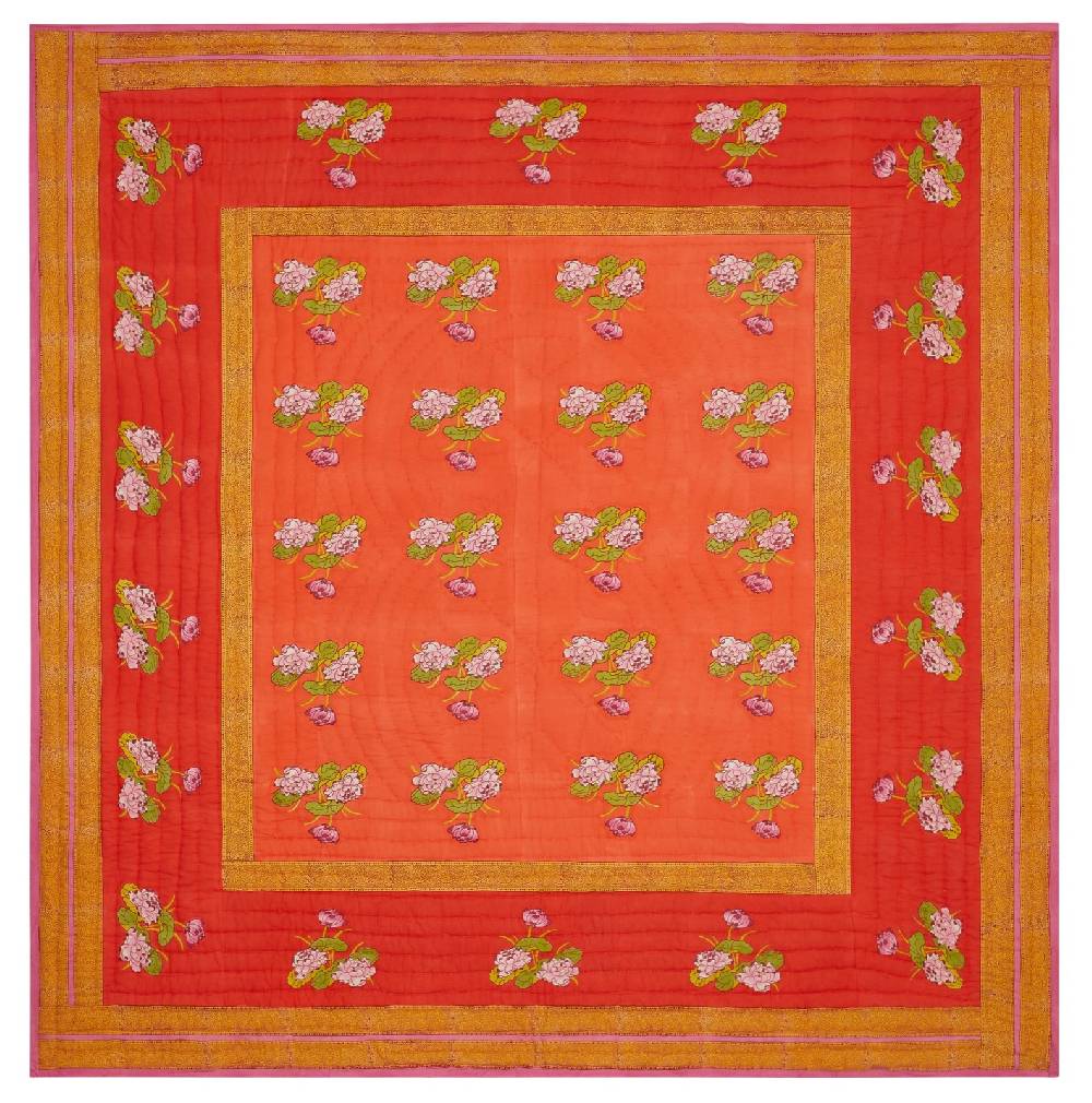 Lisa Corti trapunta reversibile 250x270cm tea flower red orange