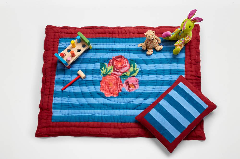 Lisa Corti Trapunta Reversibile 70x110cm Nizam Stripes Ferozi Sugar