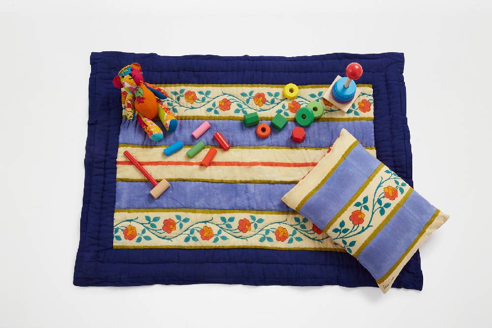 Lisa Corti Trapunta Reversibile 70x110cm Varanasi Stripes Pervinch