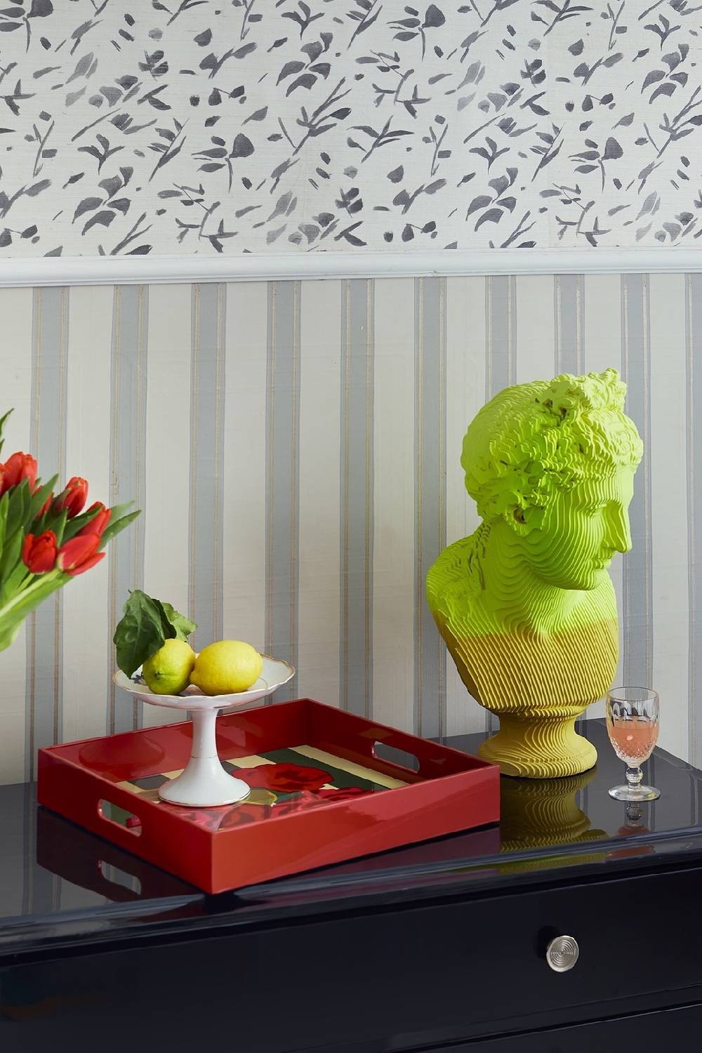 Lisa Corti Vassoio Quadrato Nizam Stripes Green Natural