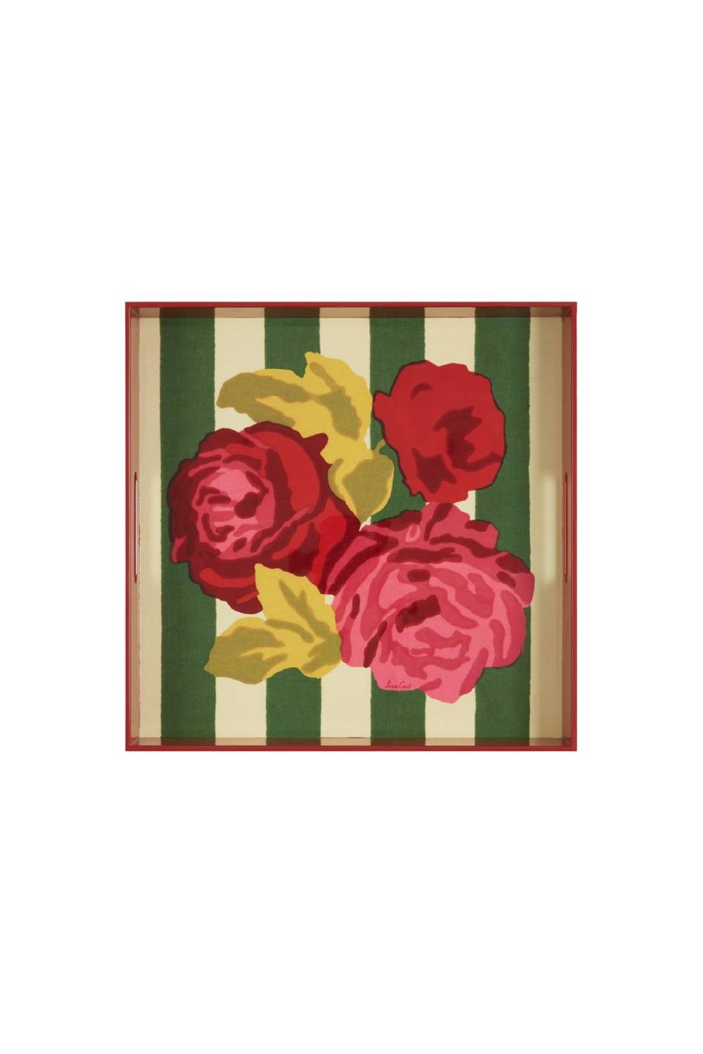 Lisa Corti vassoio quadrato nizam stripes green natural