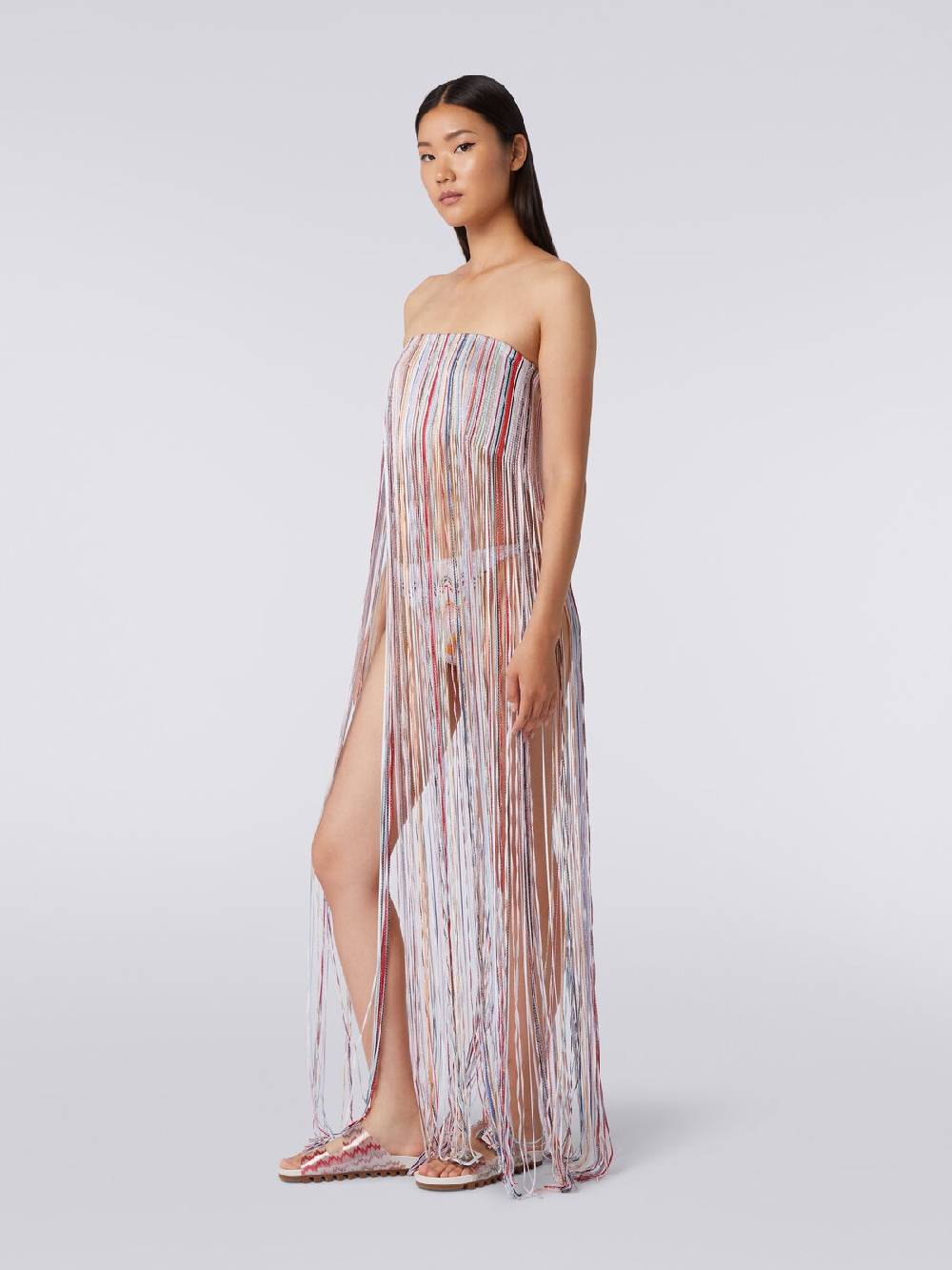 M Missoni Abito Copricostume A Bustier Con Frange E Lurex