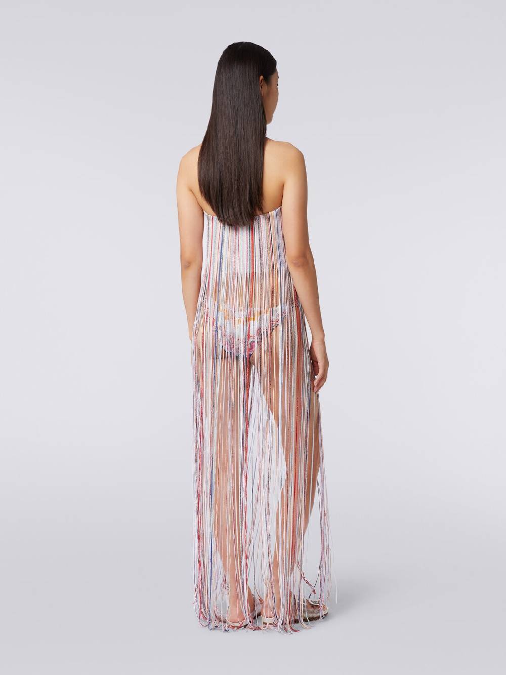 M Missoni Abito Copricostume A Bustier Con Frange E Lurex