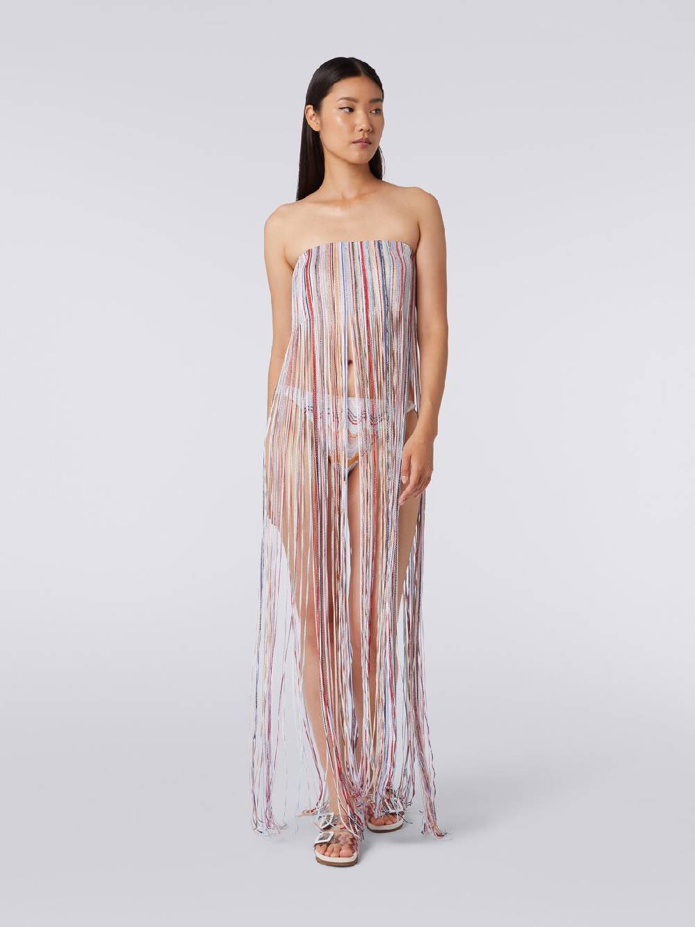 M Missoni Abito copricostume a bustier con frange e lurex