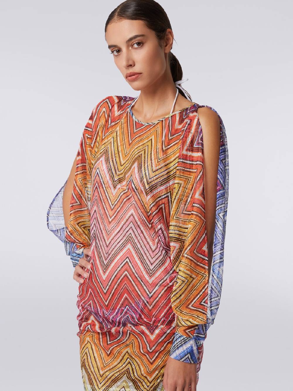 M Missoni Abito Copricostume Corto In Tessuto Stampa Zig Zag