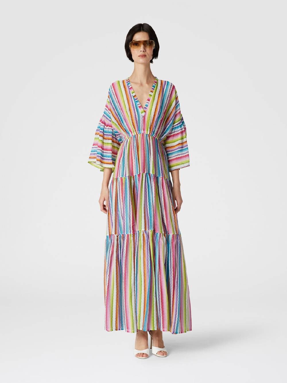 M Missoni Abito copricostume lungo a balze stampa zig zag