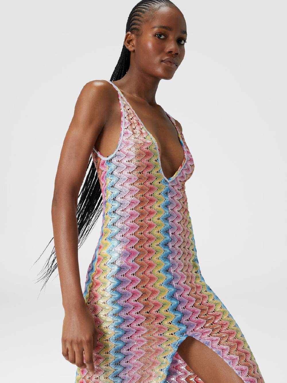 M Missoni Abito Copricostume Lungo Con Scollatura A V E Spacco