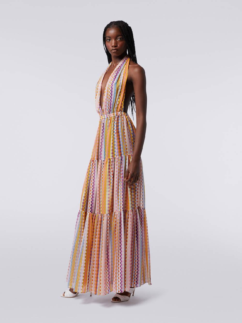 M Missoni Abito Copricostume Lungo In Cotone E Seta Stampato