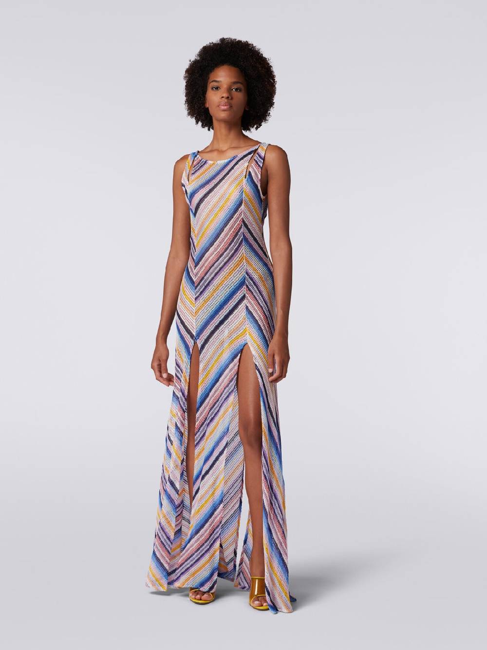 M Missoni Abito copricostume lungo in crochet rigato con spacchi