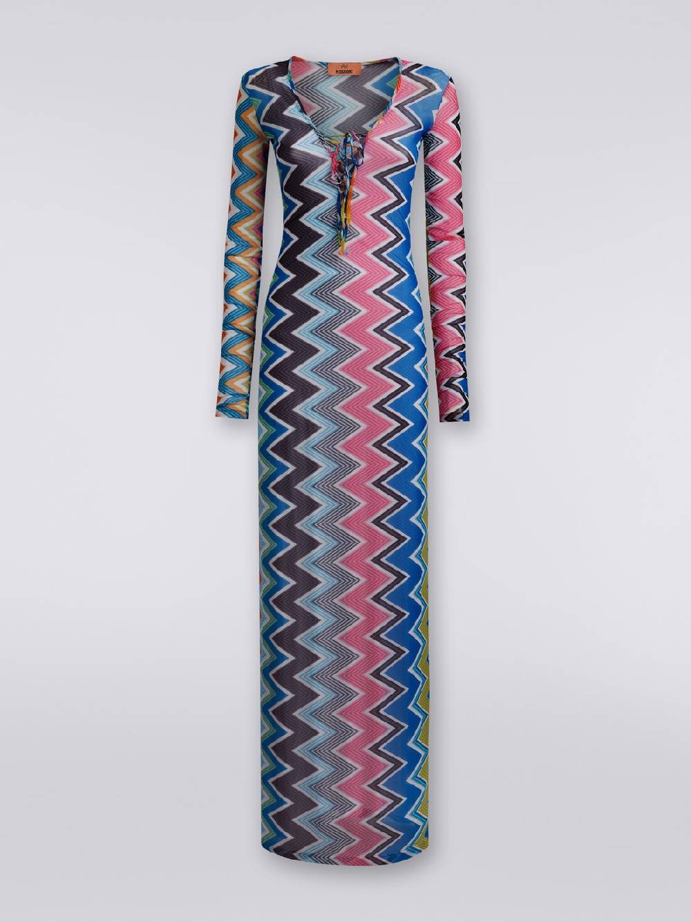 M Missoni Abito Copricostume Lungo In Tulle Stampa Zig Zag