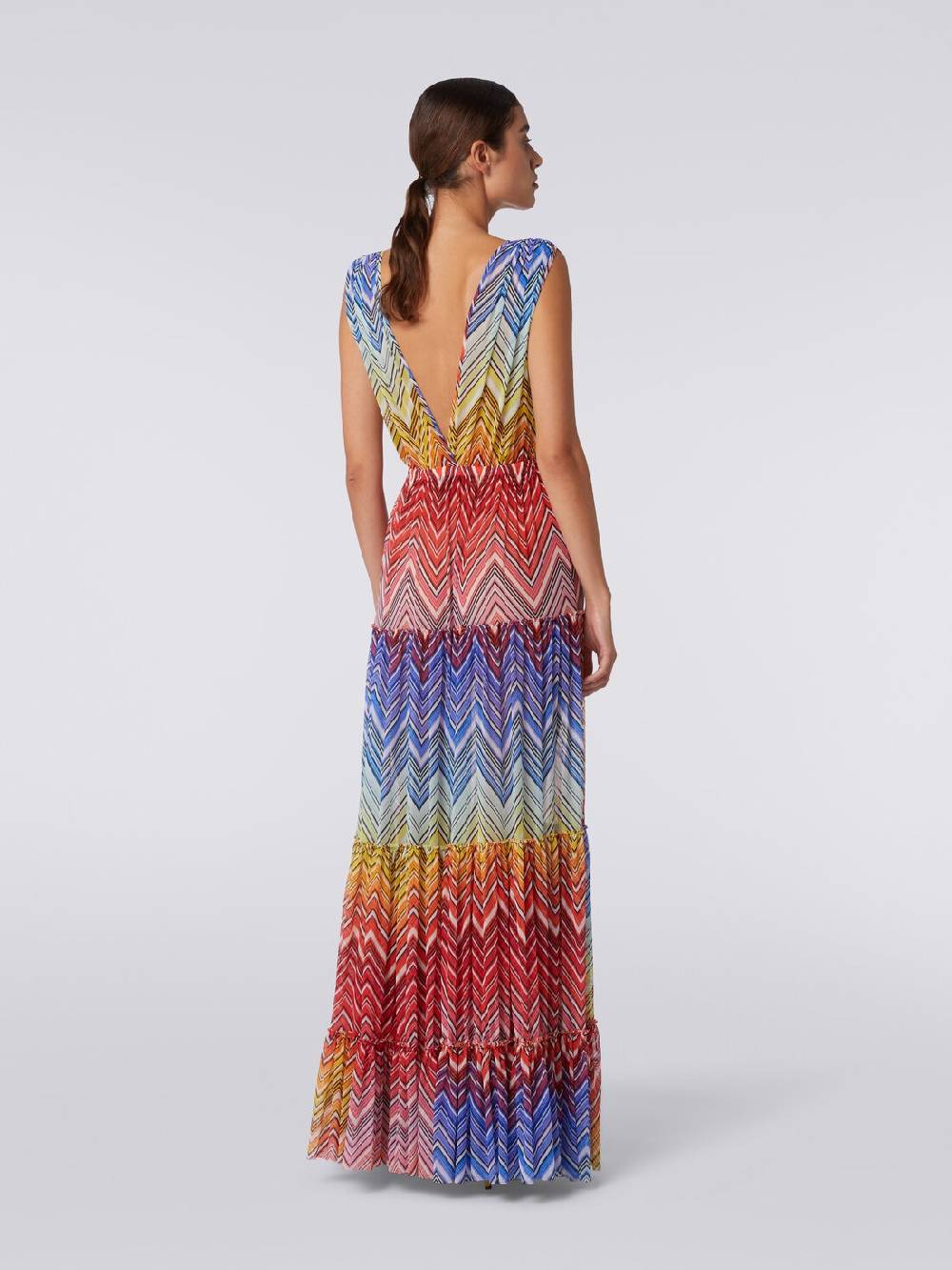 M Missoni Abito Copricostume Lungo In Tulle Stampa Zig Zag